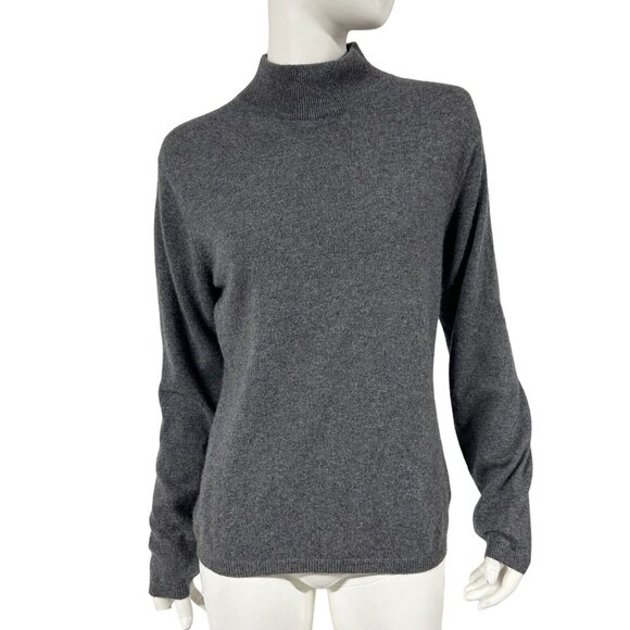 Forte Cashmere Charcoal 100% Cashmere Mock Turtleneck Sweater Womens Sz L Large - Picture 1 of 7